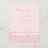 Modern Roze Burlap & Kant Baby shower Invitation Kaart (Voorkant / Achterkant)