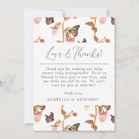 Modern Roze Butterfly Girl Baby shower Love and Mo Bedankkaart (Voorkant)