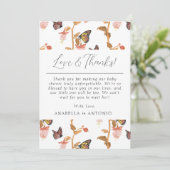 Modern Roze Butterfly Girl Baby shower Love and Mo Bedankkaart (Staand voorkant)