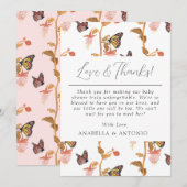 Modern Roze Butterfly Girl Baby shower Love and Mo Bedankkaart (Voorkant / Achterkant)