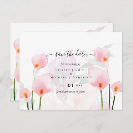 Modern Roze Calla Lily Wedding Save Date QR Code Briefkaart