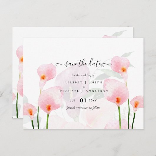 Modern Roze Calla Lily Wedding Save Date QR Code Briefkaart (Voorkant / Achterkant)