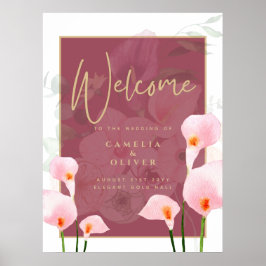 Modern Roze Calla Lily Wedding Welkomstteken Poster
