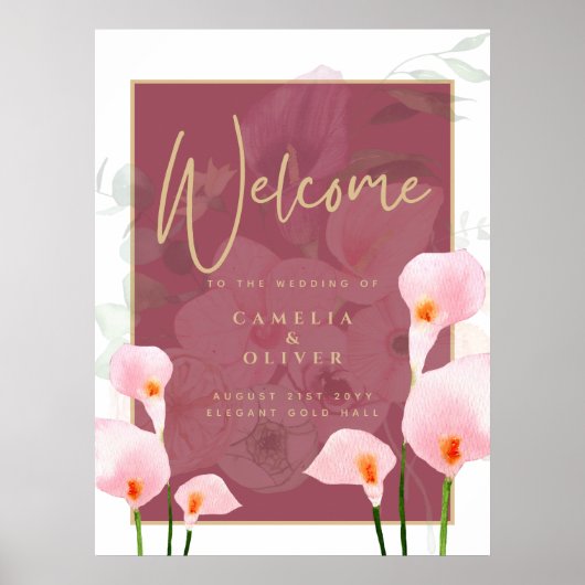 Modern Roze Calla Lily Wedding Welkomstteken Poster (Voorkant)