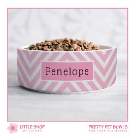 Modern Roze Chevron Gepersonaliseerde Pet Bowl Voerbakje