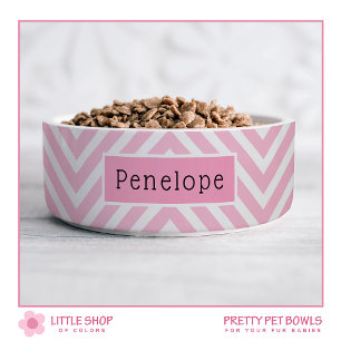 Modern Roze Chevron Gepersonaliseerde Pet Bowl Voerbakje