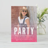 Modern Roze Confetti Elke Leeftijd Foto Verjaardag Kaart (Staand voorkant)