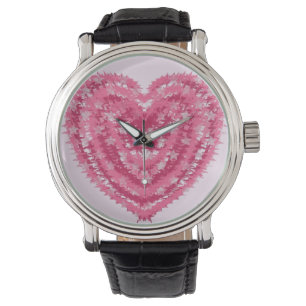 Modern Roze Confetti Hart   Valentijnsdag Kunst Horloge