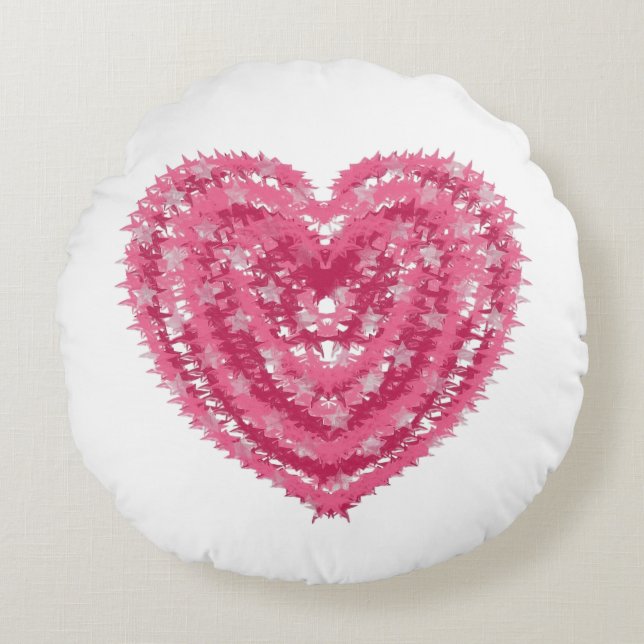 Modern Roze Confetti Hart | Valentijnsdag Kunst Rond Kussen (Voorkant)