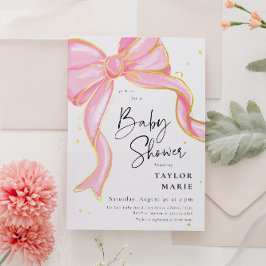 Modern Roze Coquette Bow Baby shower Meisje Kaart
