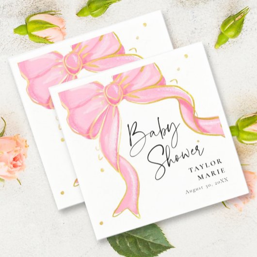 Modern Roze Coquette Bow Baby shower Meisje Servet