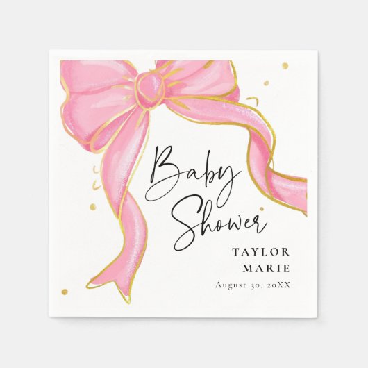 Modern Roze Coquette Bow Baby shower Meisje Servet (Voorkant)