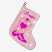 Modern Roze Cowgirl Boot Grote Kerstsok (Voorkant (Hangend))