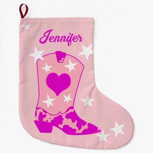 Modern Roze Cowgirl Boot Grote Kerstsok (Voorkant)