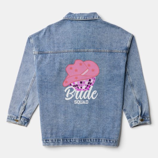 Modern Roze Cowgirl Cowboy Disco Rodeo Bruid Squad Denim Jacket (Achterkant)
