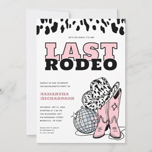Modern Roze Cowgirl Laatste Rodeo vrijgezellenfees Kaart (Voorkant)