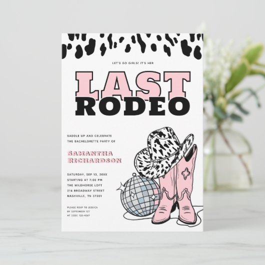 Modern Roze Cowgirl Laatste Rodeo vrijgezellenfees Kaart (Staand voorkant)