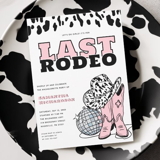 Modern Roze Cowgirl Laatste Rodeo vrijgezellenfees Kaart