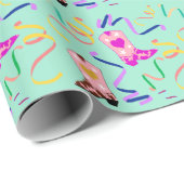Modern roze Cowgirl Westerne Boots Confetti Mint Cadeaupapier (Rol Hoek)