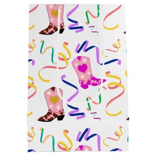 Modern Roze Cowgirl Westerne Boots Confetti White Medium Cadeauzakje (Achterkant)