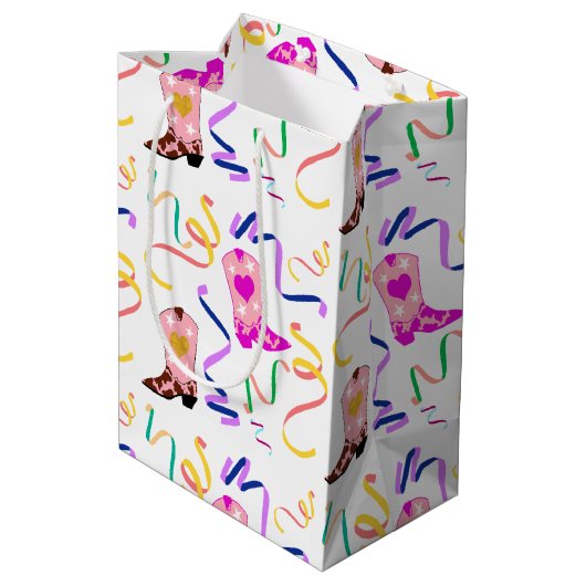 Modern Roze Cowgirl Westerne Boots Confetti White Medium Cadeauzakje (Achterkant Gekanteld)