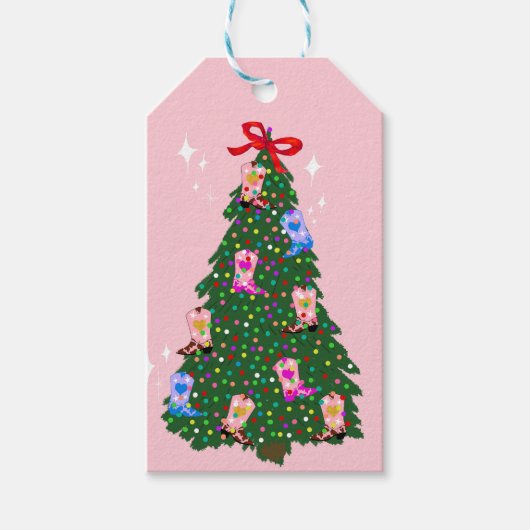 Modern Roze Cowgirl Westerne kerst Cadeaulabel (Voorkant)