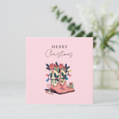 Modern Roze Cowgirl Westerne kerst Feestdagenkaart (Staand voorkant)