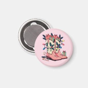Modern Roze Cowgirl Westerne kerst Magneet