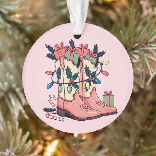 Modern Roze Cowgirl Westerne kerst Ornament (Boom)