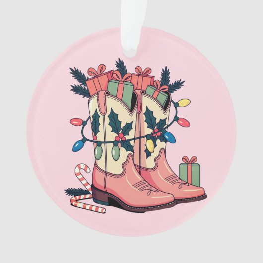 Modern Roze Cowgirl Westerne kerst Ornament (voorkant)
