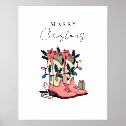 Modern Roze Cowgirl Westerne kerst Poster (Voorkant)
