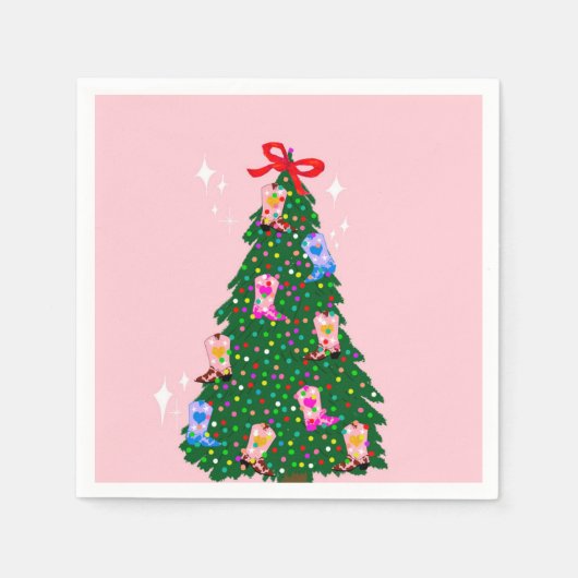 Modern Roze Cowgirl Westerne kerst Servet (Voorkant)