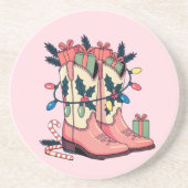 Modern Roze Cowgirl Westerne kerst Zandsteen Onderzetter (Voorkant)