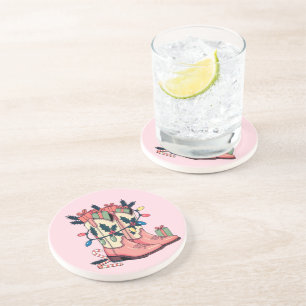 Modern Roze Cowgirl Westerne kerst Zandsteen Onderzetter