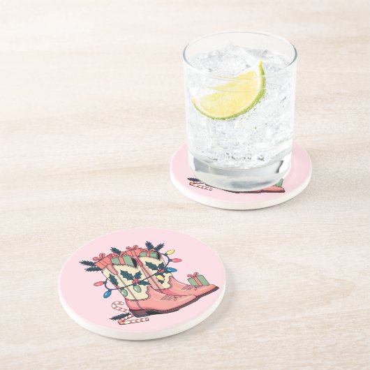 Modern Roze Cowgirl Westerne kerst Zandsteen Onderzetter (Zijkant)