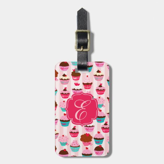 Modern roze cupcakes Girly Bagagelabel (Voorkant verticaal)