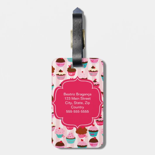 Modern roze cupcakes Girly Bagagelabel (Achterkant verticaal)