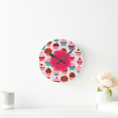 Modern roze cupcakes Girly Ronde Klok (Huis)