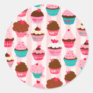 Modern roze cupcakes Girly Ronde Sticker