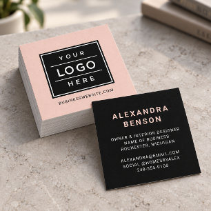 Modern Roze Custom Business Logo Vierkante Visitekaartje