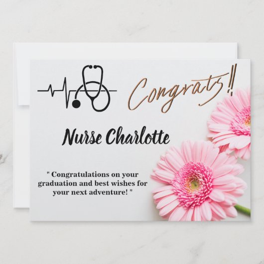 Modern roze Daisy Floral Nese Afstuderen Card (Voorkant)
