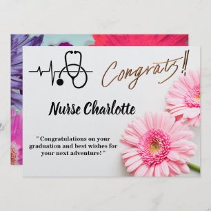 Modern roze Daisy Floral Nese Afstuderen Card