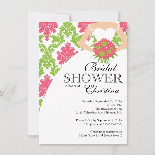 Modern Roze Damask Beauful Bride Vrijgezellenfeest Kaart (Voorkant)