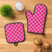 Modern roze dambord ovenwant & pannenlap set (Top down)