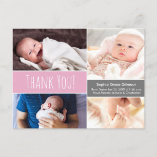 Modern Roze Dank u voor de foto van Baby Girl Coll Aankondigingskaart