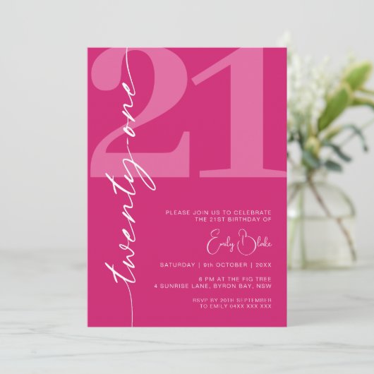 Modern Roze Eenentwintig 21ste Verjaardagsfeestje Kaart (Staand voorkant)