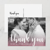Modern Roze Eenvoudig Script Trouwfoto Dank u Briefkaart (Voorkant / Achterkant)