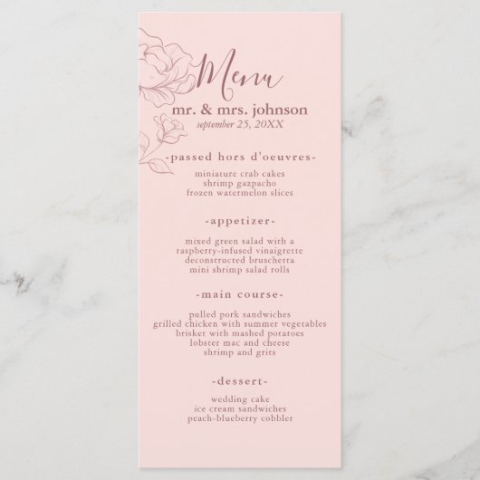 Modern Roze Elegant Floral Menu (Voorkant)