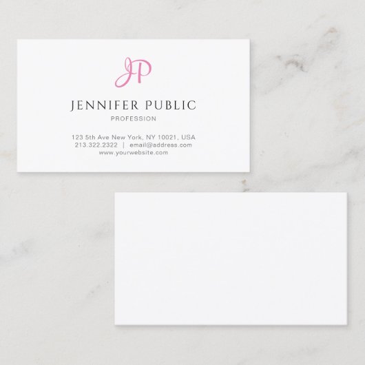 Modern Roze Elegant Monogram Slank Ontwerp Trendy Visitekaartje (Voorkant / Achterkant)