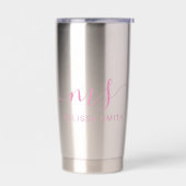Modern Roze Elegant Script Initiaal Monogram Geïsoleerde Drinkbeker (Links)